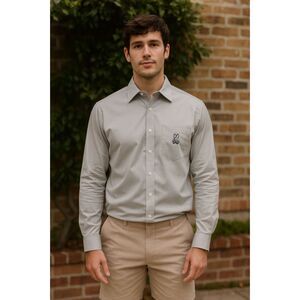 Psycho Bunny Gray 100% Cotton Button Up Long Sleeve Shirt Top   Mens Size Medium